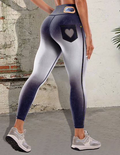 Fashion New Denim Print Yoga Pants Women