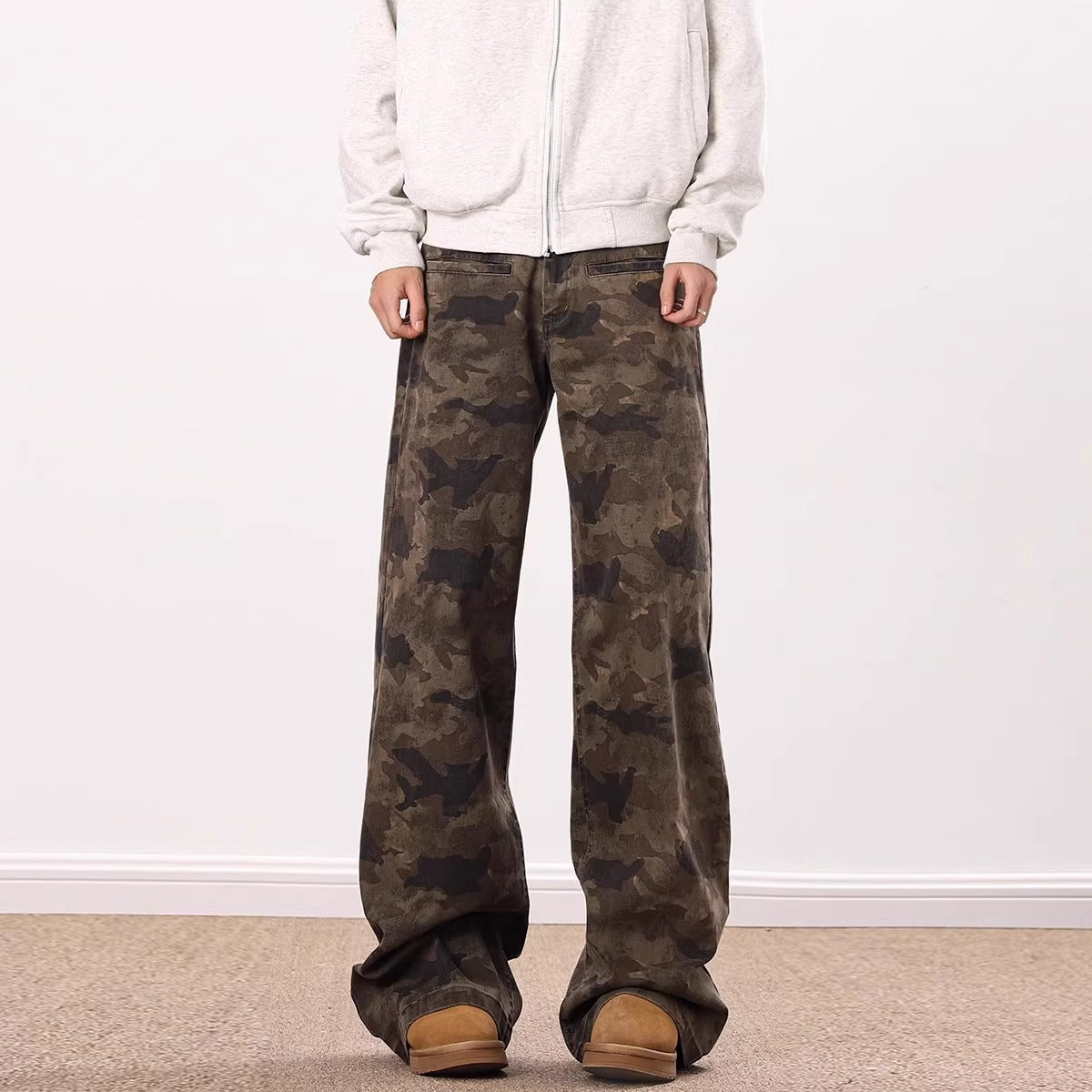 Camouflage Workwear Denim New Retro Loose-fitting Wide-leg Trousers