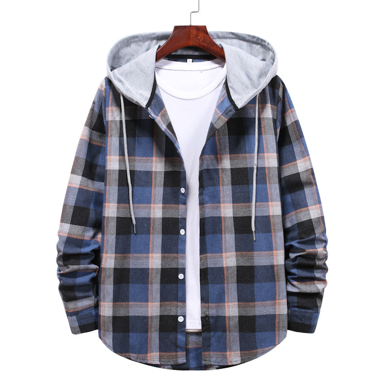 Plaid Hooded Casual Long Sleeve Shirt