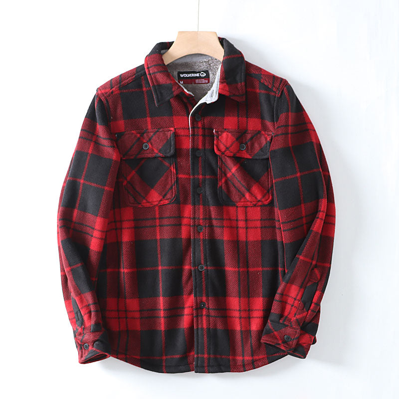 Flannel Plaid Warm Leisure Lapel Long Sleeve Shirt