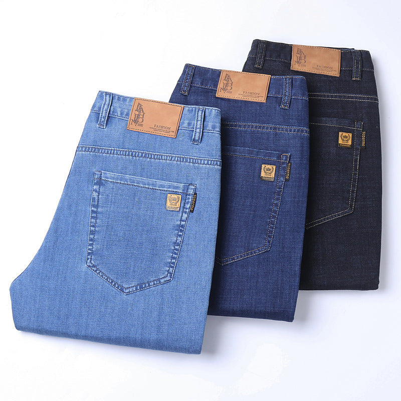 Thin Summer Cotton Elastic Ice Silk Quality Mid-high Waist Jeans