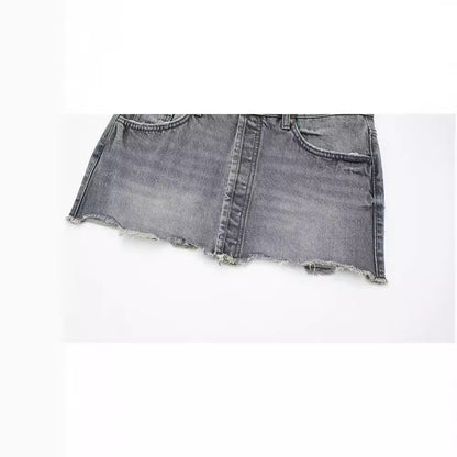 Women's High Waist A- Line Cotton Denim Skirt