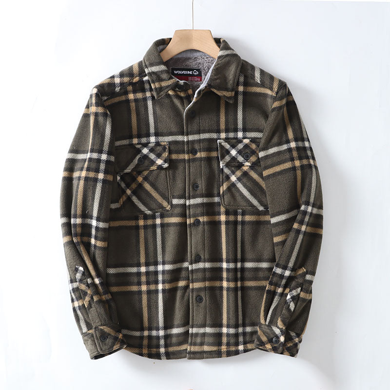 Flannel Plaid Warm Leisure Lapel Long Sleeve Shirt