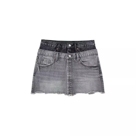 Women's High Waist A- Line Cotton Denim Skirt