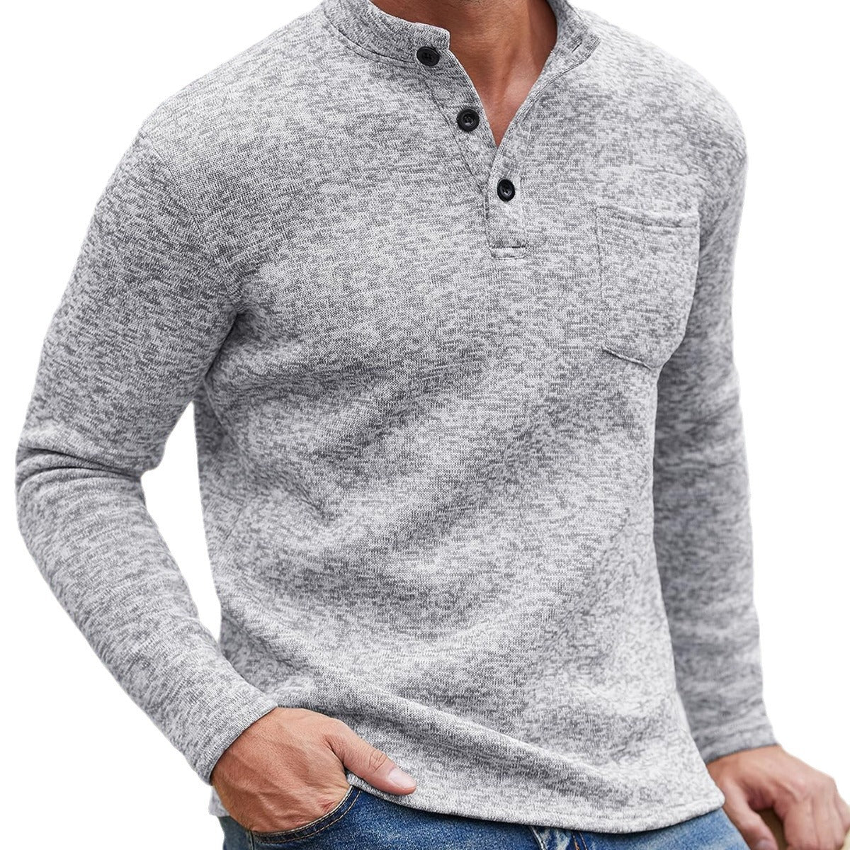 Gray Long Sleeves Thickening Polo Thick Needle