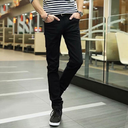 Spring And Autumn Washed Blue Jeans Men's Trendy Slim Trousers