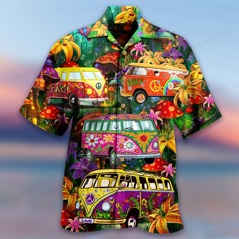 Fashion Bus Pattern Summer Men's Casual Shirt