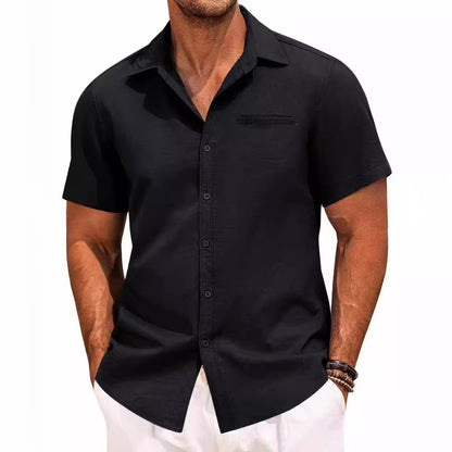 Polo Collar Solid Color Short Sleeve Button Shirt