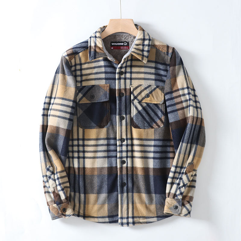 Flannel Plaid Warm Leisure Lapel Long Sleeve Shirt