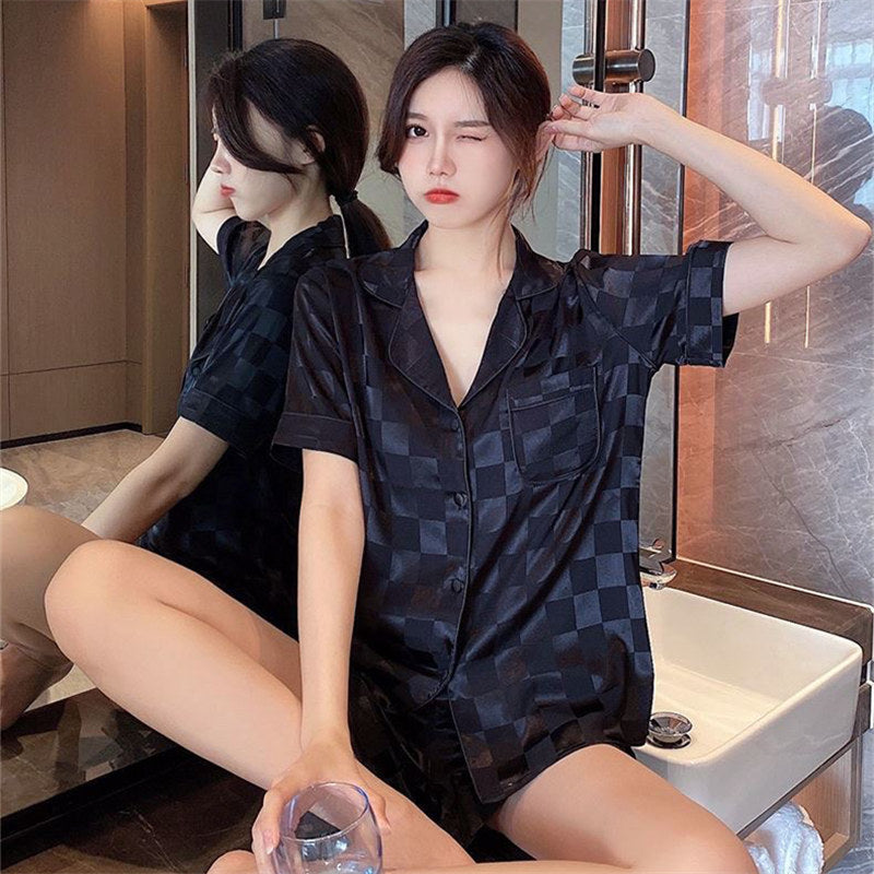 Ice Silk Pajamas Women's Short Sleeve Thin Cartoon Two Piece Set