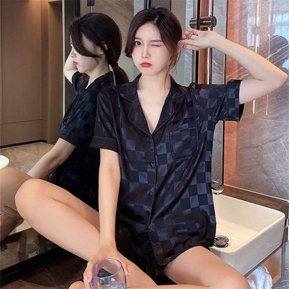 Ice Silk Pajamas Women's Short Sleeve Thin Cartoon Two Piece Set