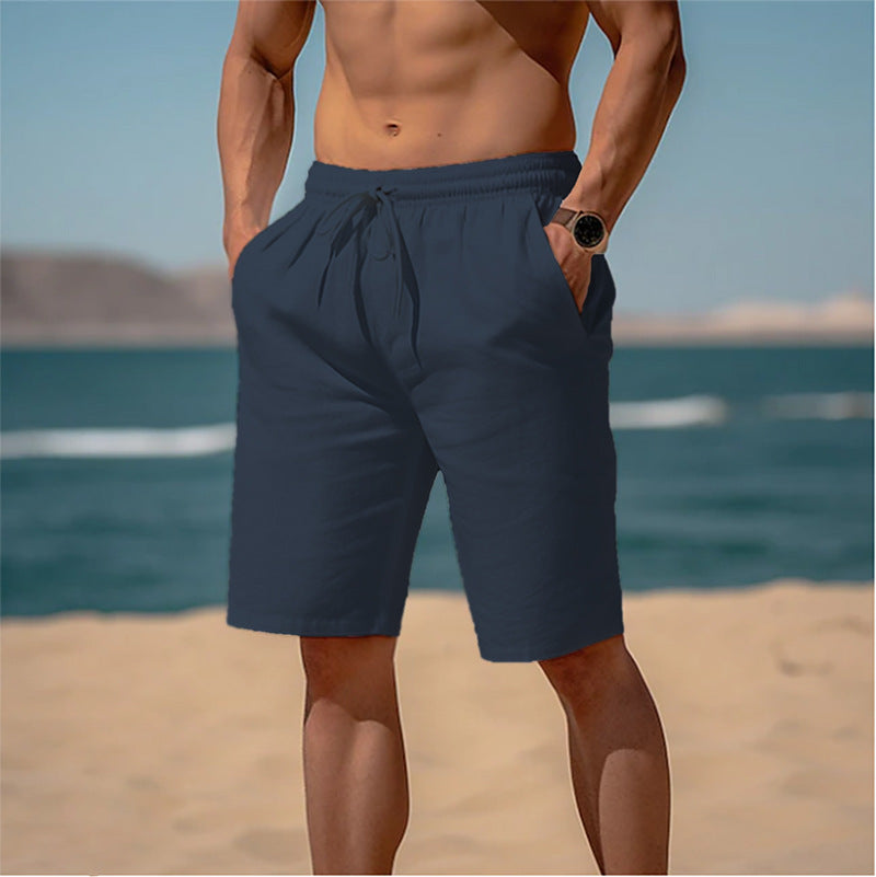 Summer Drawstring Shorts Elastic Waist Straight Pants Beach Breathable Shorts For Men Clothing