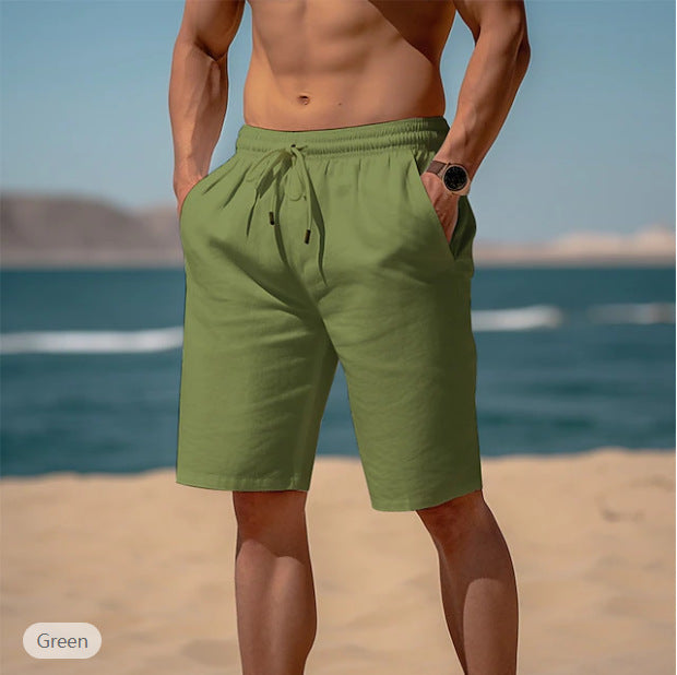 Summer Drawstring Shorts Elastic Waist Straight Pants Beach Breathable Shorts For Men Clothing