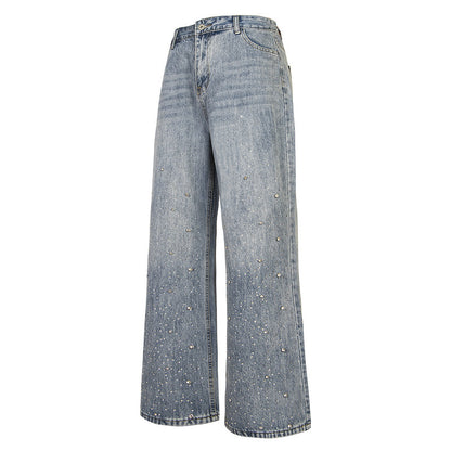 Light Blue Straight Jeans Men's High Street Retro