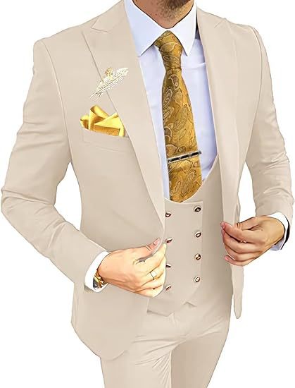 Men's Slim Double-breasted Coat Vest Pants Suit