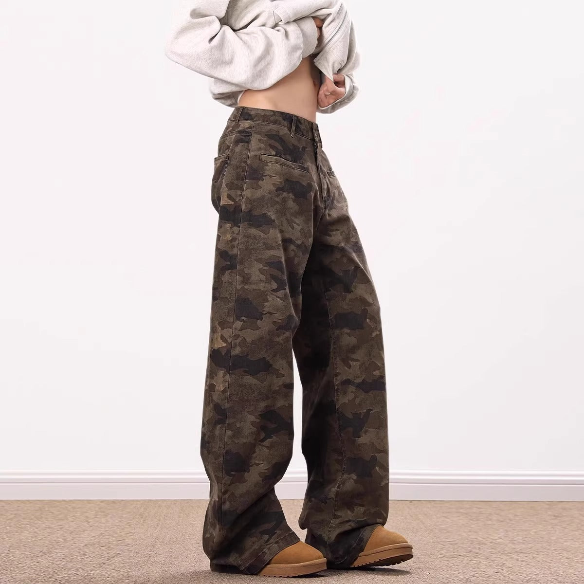 Camouflage Workwear Denim New Retro Loose-fitting Wide-leg Trousers