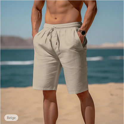 Summer Drawstring Shorts Elastic Waist Straight Pants Beach Breathable Shorts For Men Clothing