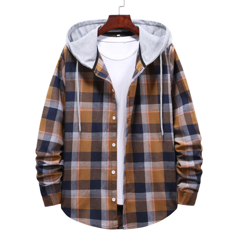 Plaid Hooded Casual Long Sleeve Shirt