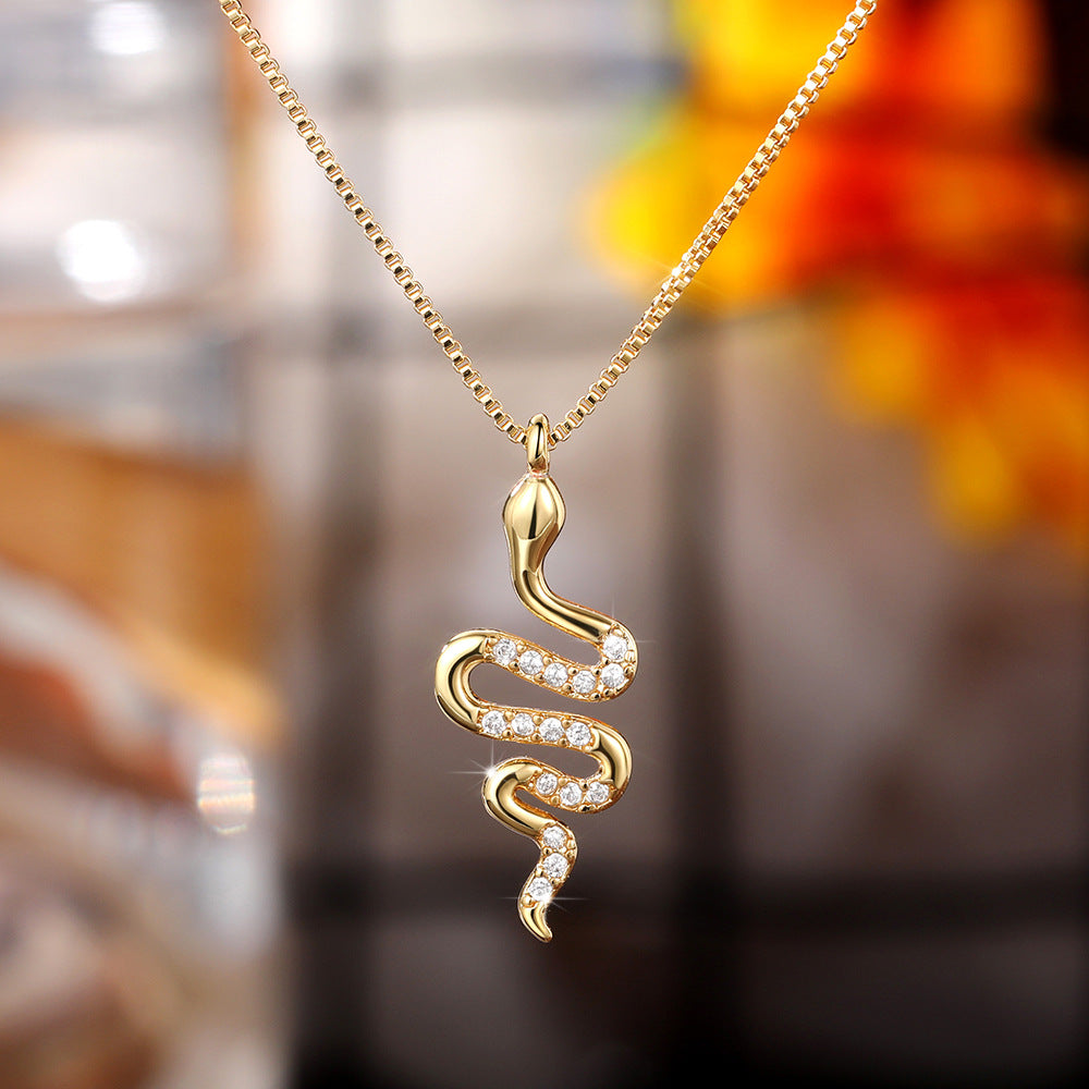 Fashion Lady Snake Pendant Necklace With Dazzling Zirconia Stylish Party Accessories Dainty Gift Animal Jewelry For Women Fashion Jewelry