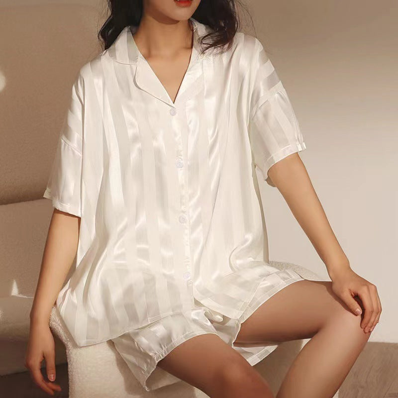 Ice Silk Pajamas Women's Short Sleeve Thin Cartoon Two Piece Set