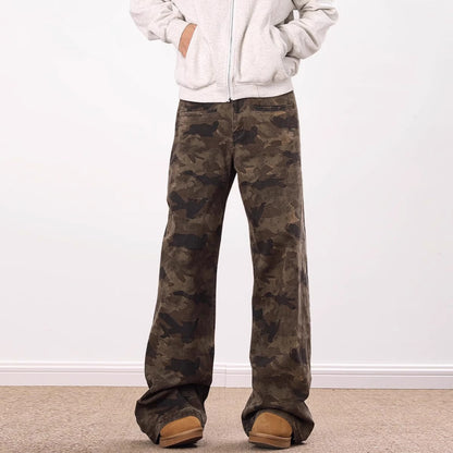 Camouflage Workwear Denim New Retro Loose-fitting Wide-leg Trousers