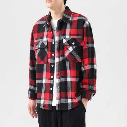 Brushed Plaid Long Sleeve Shirt Men