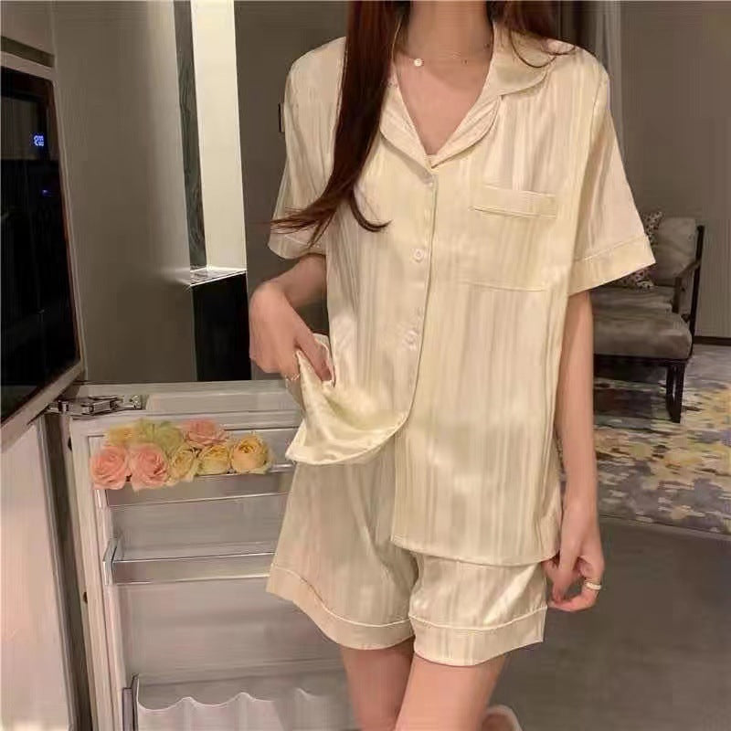 Ice Silk Pajamas Women's Short Sleeve Thin Cartoon Two Piece Set