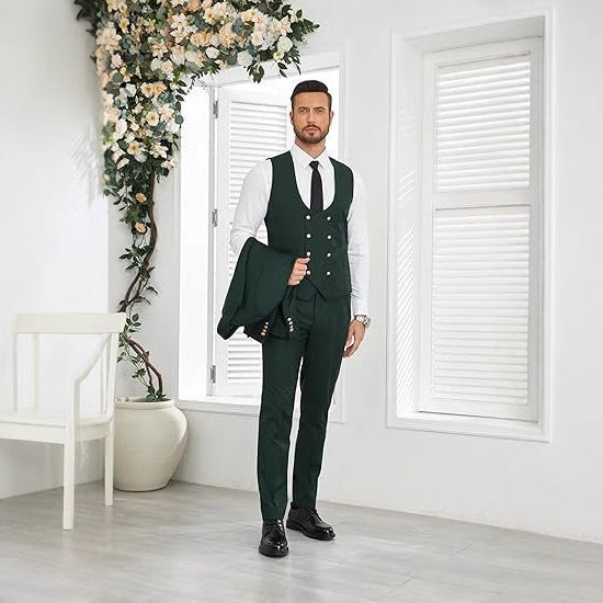 Men's Slim Double-breasted Coat Vest Pants Suit