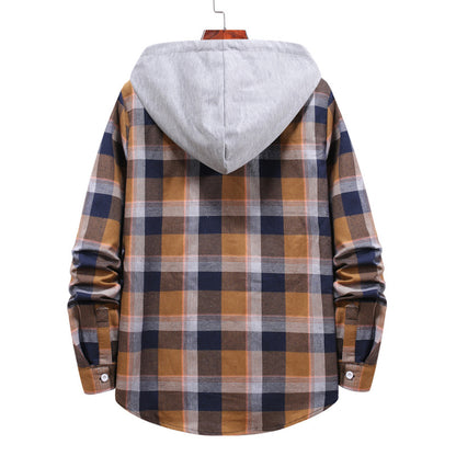 Plaid Hooded Casual Long Sleeve Shirt