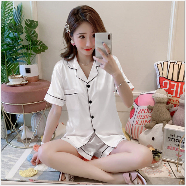 Ice Silk Pajamas Women's Short Sleeve Thin Cartoon Two Piece Set