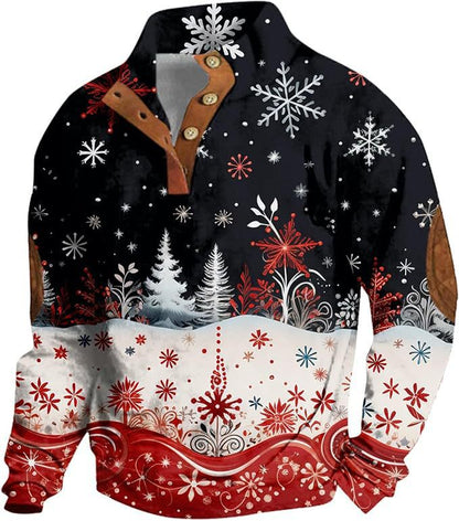 4-button Fashion Brand Casual Men's Printed Pullover Sweatshirt