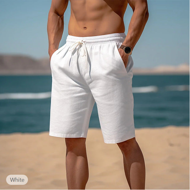 Summer Drawstring Shorts Elastic Waist Straight Pants Beach Breathable Shorts For Men Clothing