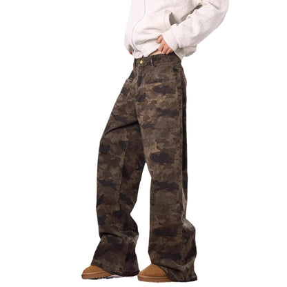 Camouflage Workwear Denim New Retro Loose-fitting Wide-leg Trousers