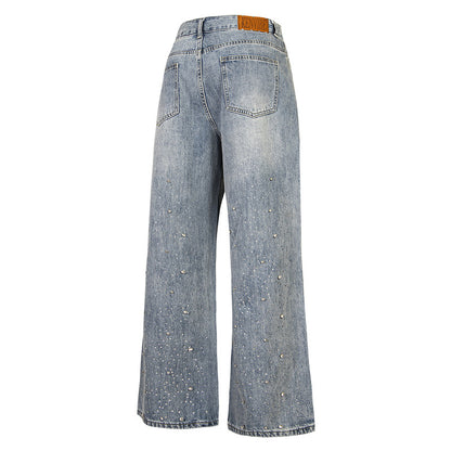 Light Blue Straight Jeans Men's High Street Retro