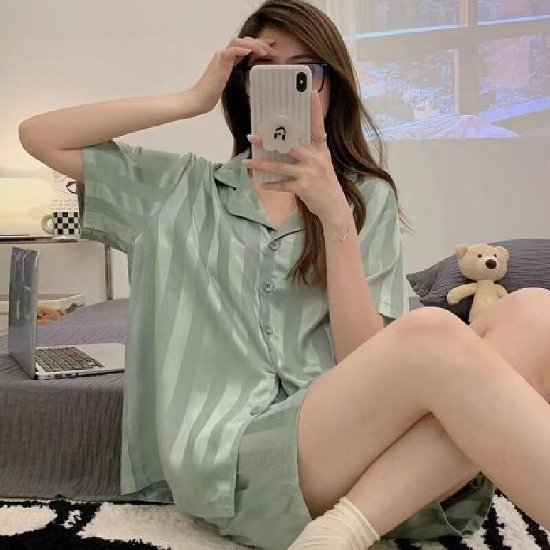 Ice Silk Pajamas Women's Short Sleeve Thin Cartoon Two Piece Set