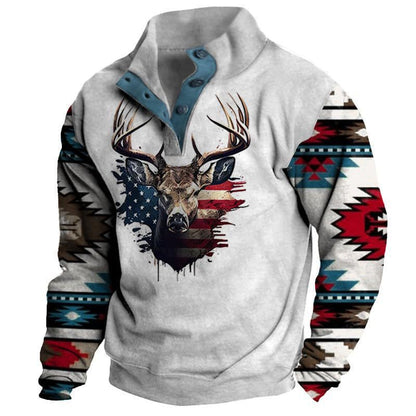 4-button Fashion Brand Casual Men's Printed Pullover Sweatshirt