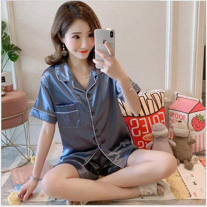 Ice Silk Pajamas Women's Short Sleeve Thin Cartoon Two Piece Set