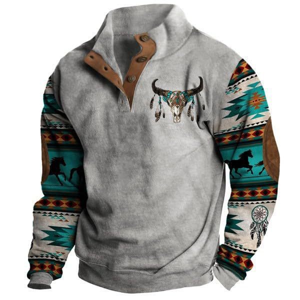 4-button Fashion Brand Casual Men's Printed Pullover Sweatshirt