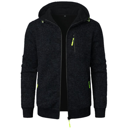 Men's Sports Fitness Casual Jacquard Hooded Jacket Knitted Cardigan