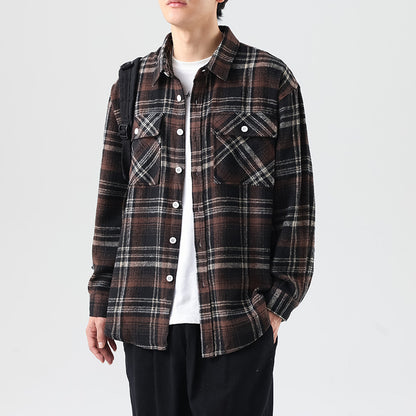 Brushed Plaid Long Sleeve Shirt Men