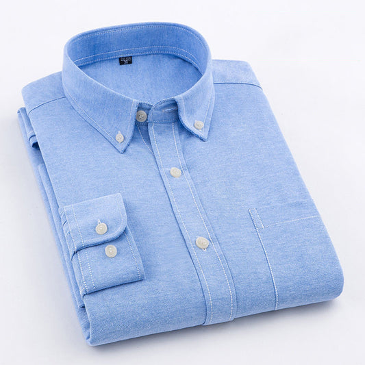 Men's Oxford Pure Color Slim Shirt For Young And Middle-aged People