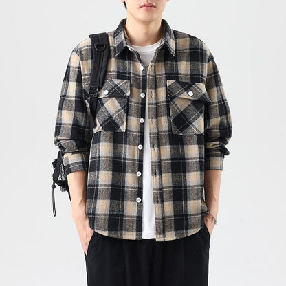 Brushed Plaid Long Sleeve Shirt Men