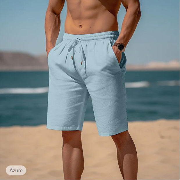 Summer Drawstring Shorts Elastic Waist Straight Pants Beach Breathable Shorts For Men Clothing