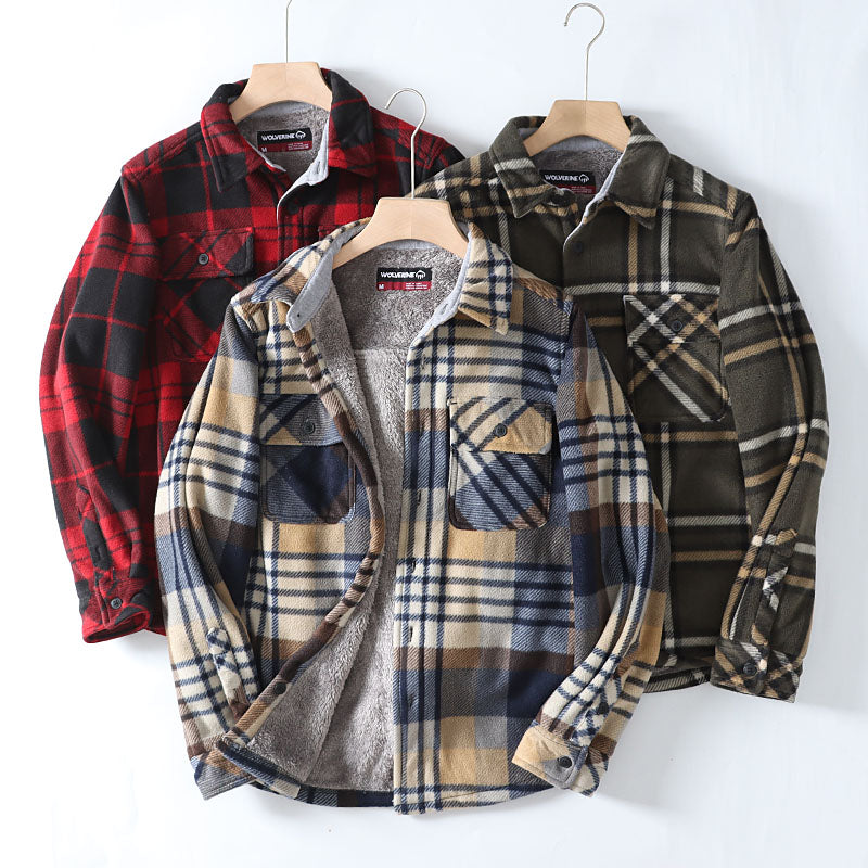 Flannel Plaid Warm Leisure Lapel Long Sleeve Shirt