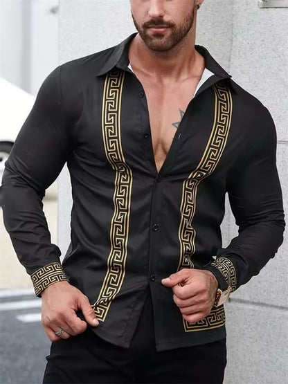 Men's Fashion Striped 3D Digital Printing Shirt