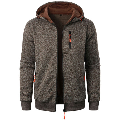 Men's Sports Fitness Casual Jacquard Hooded Jacket Knitted Cardigan