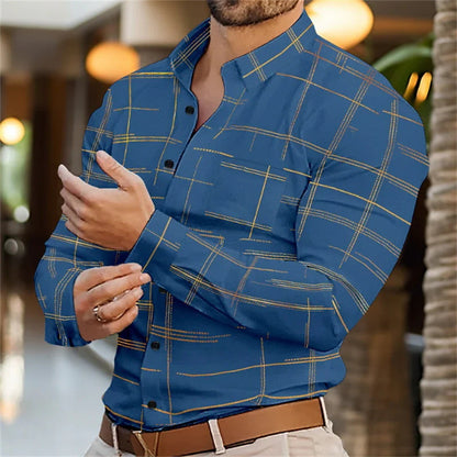 Spring And Autumn Solid Color Striped Shirt For Men