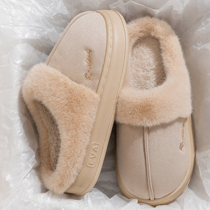 New Winter Cosy Warm Couple Style Concise Fluffy Slippers Women Men Non-slip Soft Slides Indoor Mule Ladies' Home Cotton Shoes