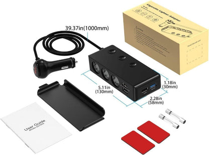 The Three-port Car Cigarette Lighter Adapter Expands One Socket To Three. It Provides A Steady Current To The Power Supply, Is Easy To Install, And Is Ideal For Worry-free Power Use During Travel.