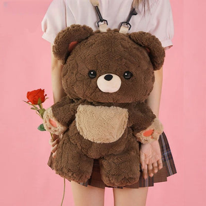 Couple's Bag Love Bear Cute Versatile Plush Bag Shoulder Backpack Doll Doll Small Schoolbag Women Men Brown Bags